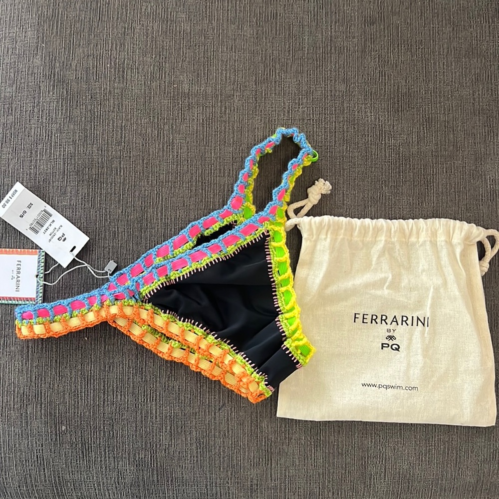 Ferrarini PQ Swim Black Crochet Bikini Bottom NWT